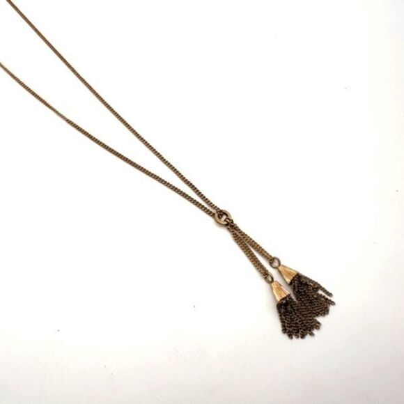 J Crew Gold Tone Fringe Tassel Chain Necklace Long Minimalist Classic - Picture 5 of 11